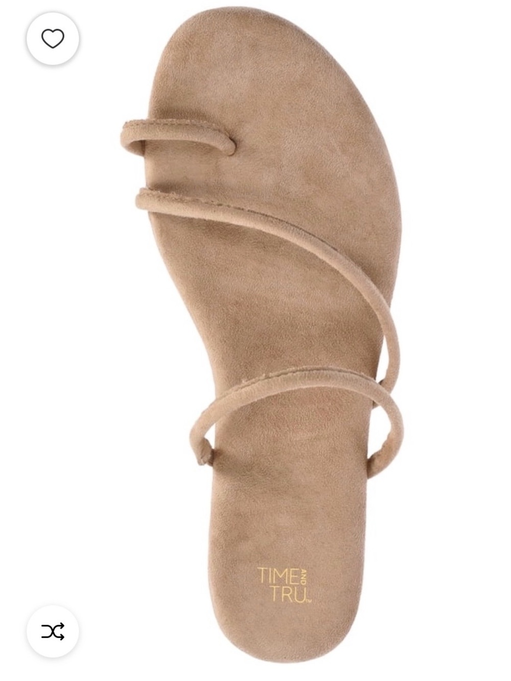 Time and Tru Beige Suede-Look Strappy Toe-Loop Sandal